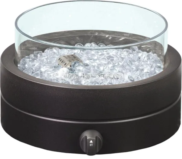 14-Inch Round Propane Fire Pit, 9000 BTU Portable Tabletop Fireplace with Glass Stones, Umbrella Hole Compatible for Outdoor Patio Tables & Camping, Brown