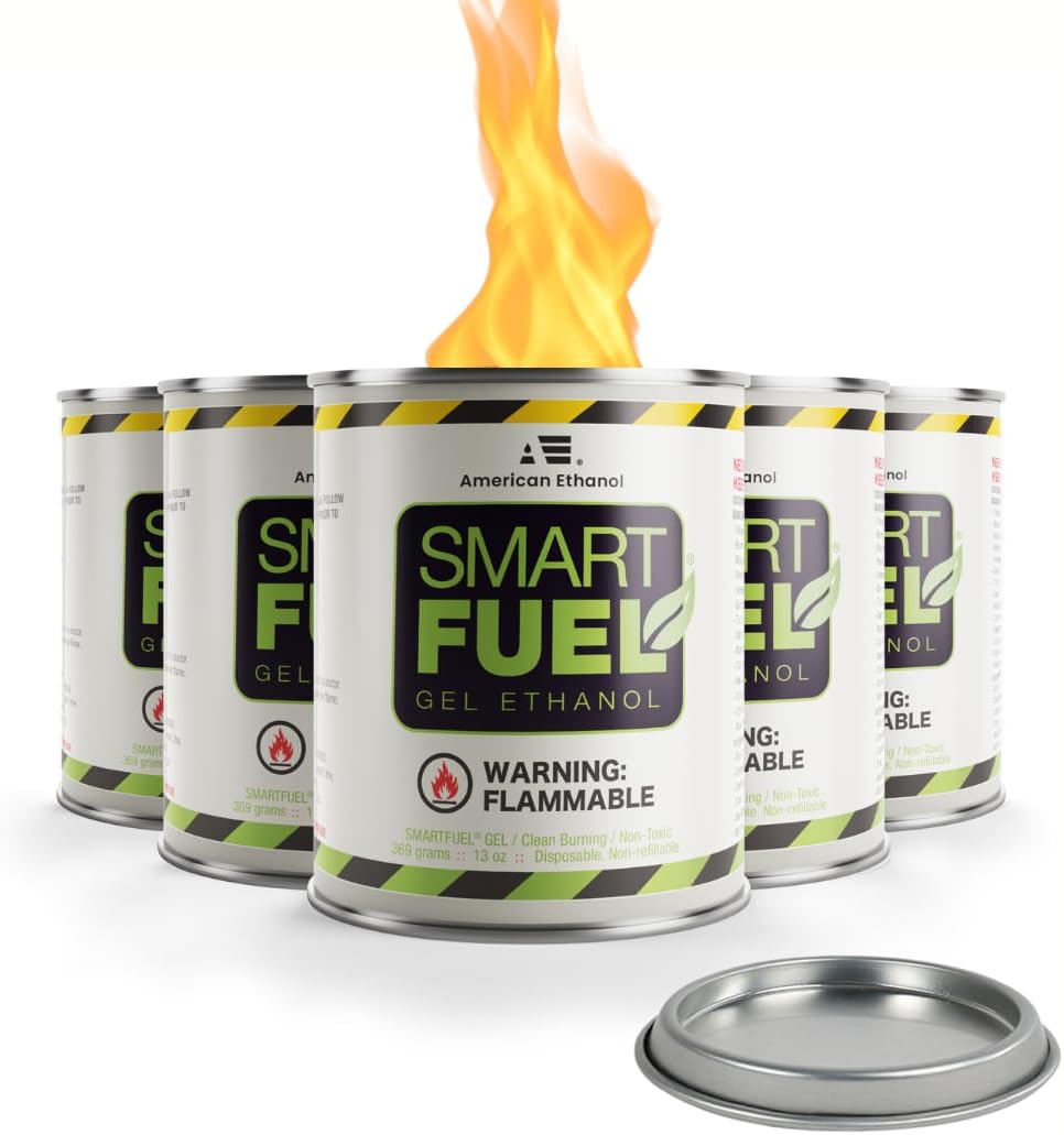 Smart Fuel Bioethanol Gel Fuel Cans – Clean-Burning Bio Ethanol Fireplace Fuel for Indoor & Outdoor Fire Pit, Fireplaces & Tabletop Fire Features – 3 Hour Burn Time – 6 Pack