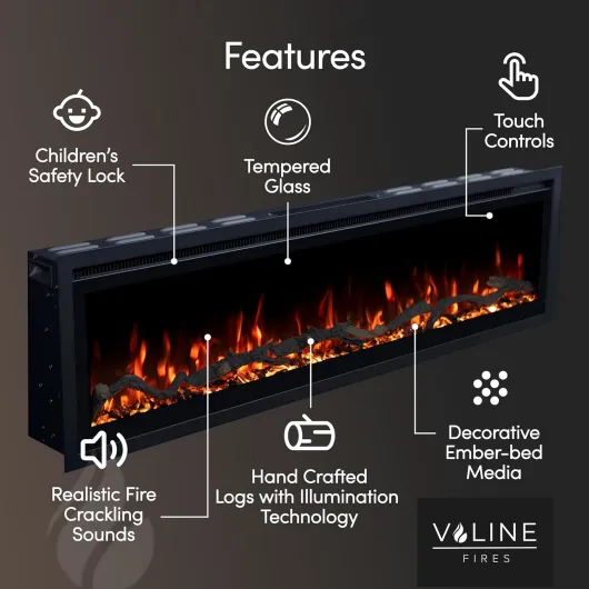 Recessed Electric Freestanding Fireplace UltraSlim Heater 60"/152cm, Wall-Mounted Fireplace for Media Wall, Electric Fire with 15 LED Flame Colours, Wifi/Alexa Remote Control, 900W/1800W 60 inch