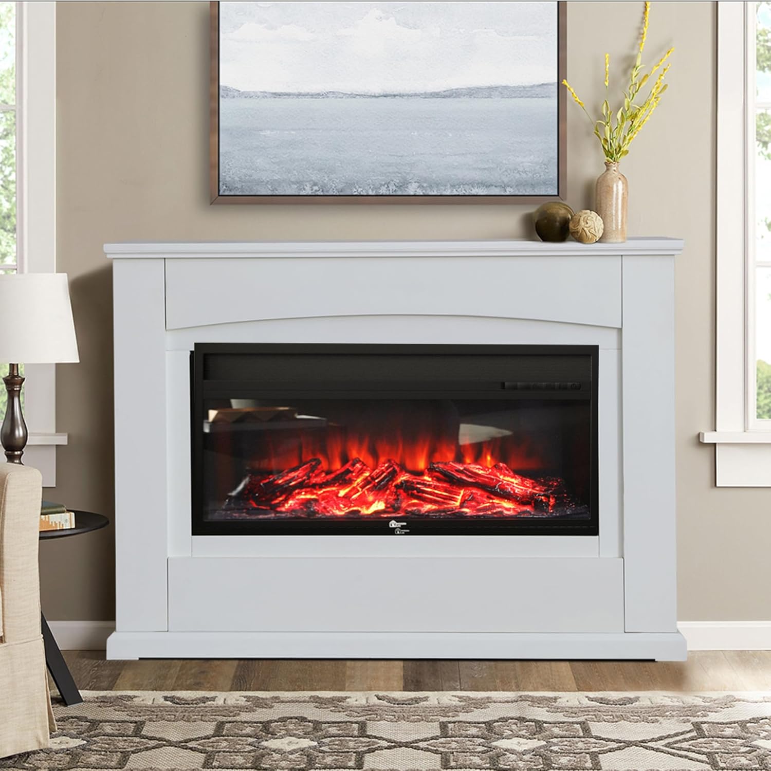 Electric Fire and Surround 50 inch White Electric Fireplace Freestanding Electric Fire Stove Suite Heater with Surround for TV Stand Home Decoration 50inch