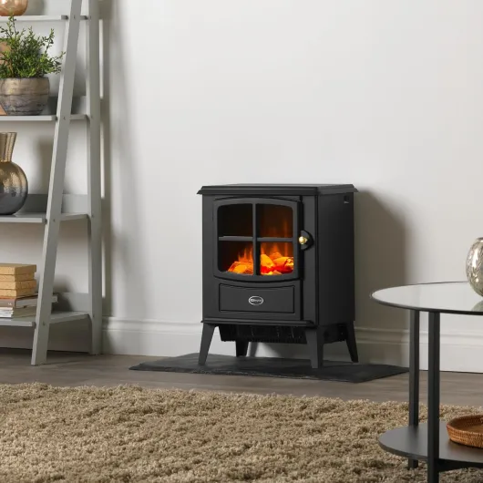 Brayford Optiflame Freestanding Electric Stove, Black Free Standing Wood Burner Style Fire with Logs, LED Flame Effect, 2kW Fan Heater, 1000/2000 Watt Heat Settings and Remote Control