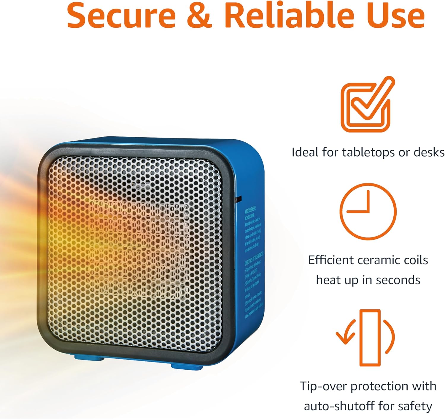 Ceramic Space Heater, Mini Heater for Office Desk, Portable Tent Heater (Indoor Use), 500 W, With Tip-Over Protection, Lightweight (1.4 LBS), Blue, 5.9 x 3.2 x 6 inches