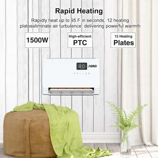Wall-Mounted Space Heater with ECO Thermostat and Remote Control, LED Display, 60°/90°/120° Oscillation Modes, 24-Hour Timer, Indoor Electric Space Heater 16.5" W