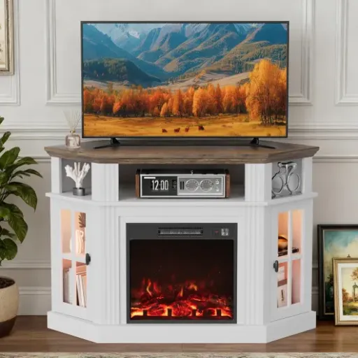 Furmax Fireplace Corner TV Stand Review: a compact TV unit with a cozy fake-fire twist