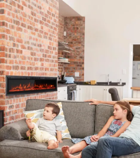 Built-In Wall Mount Freestanding Electric Fireplace with Crystal and Logset, Room Heater, Remote Control,9 Flame Colors, Black, 127CM.