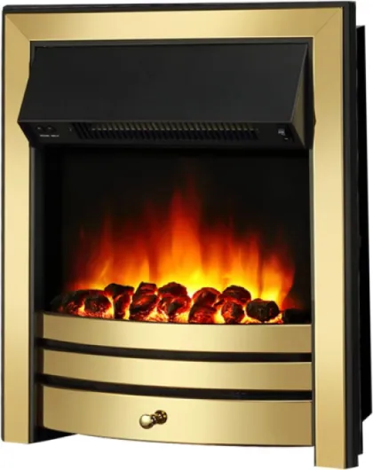 Endeavour Fires Roxby Inset Electric Fire Brass Trim and Fret, 220/240Vac 1&2kW, 7 Day Programmable Remote Control Freestanding Electric Fire (with half depth spacer) Brass 35mm spacer