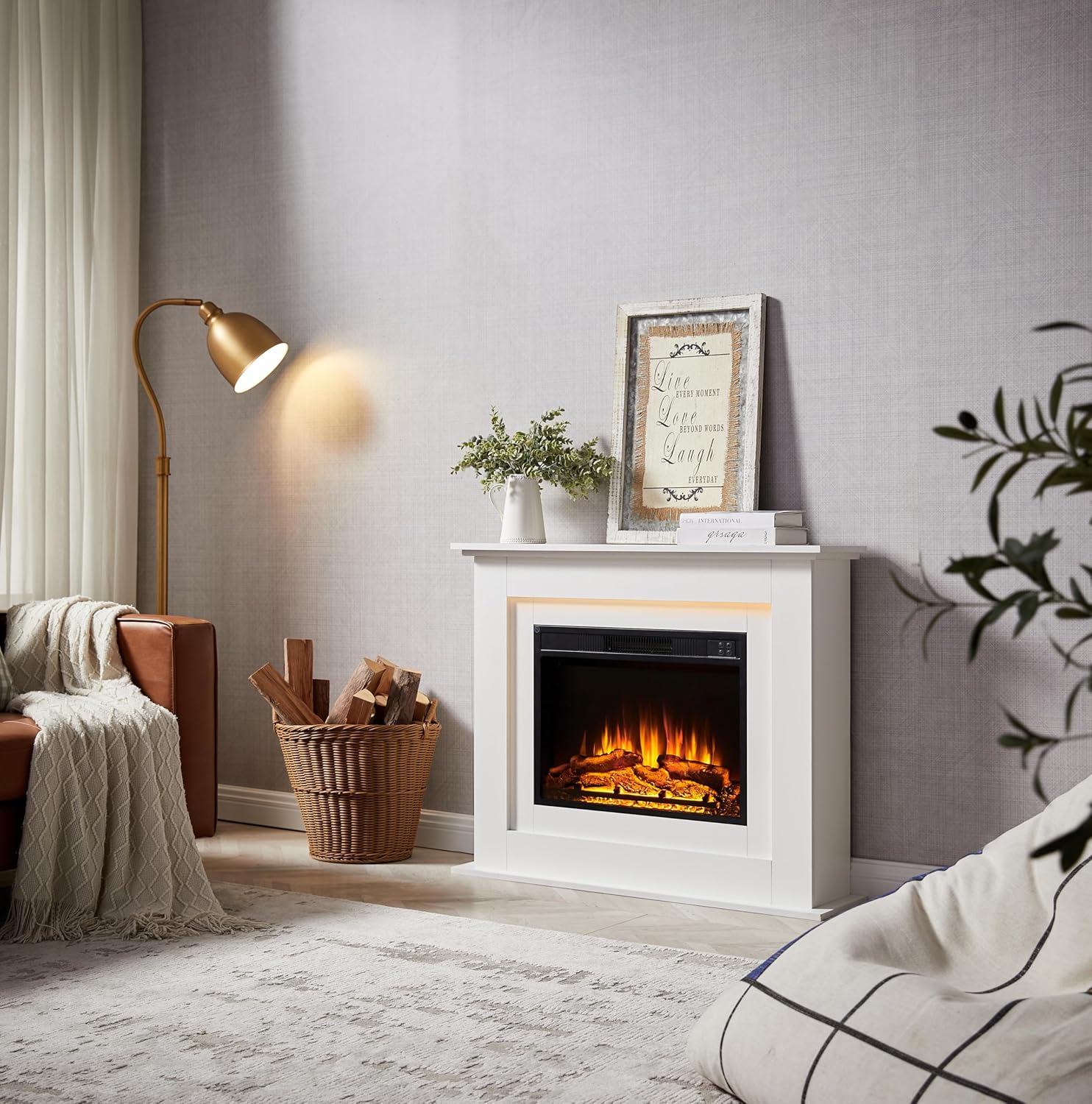 Savannah Electric Fireplace with 39" surround and Realistic Flame Effect Heater White Multiple Colours Available 39"/100 cm White