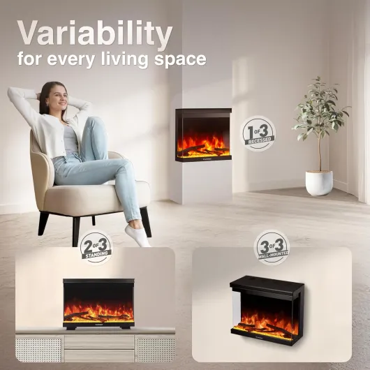 Electric Fireplace LEA - Electric 3-in-1 Fireplace with Panoramic View, Heater, 3D Flame Effect, 12 Flame Colors, Remote Control (24 inch) 24 inch (61 cm)