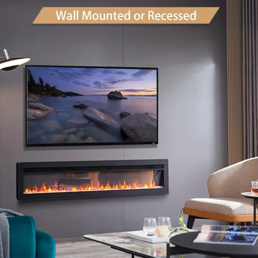 Dilton 60"/152cm 3-in-1 Electric Fireplace with Logs & Crystals, Freestanding, Wall Mounted, Recessed, 9 Colour Flame Effect, Media Wall Compatible, 900W - 1800W Heater, Remote 60 in Black