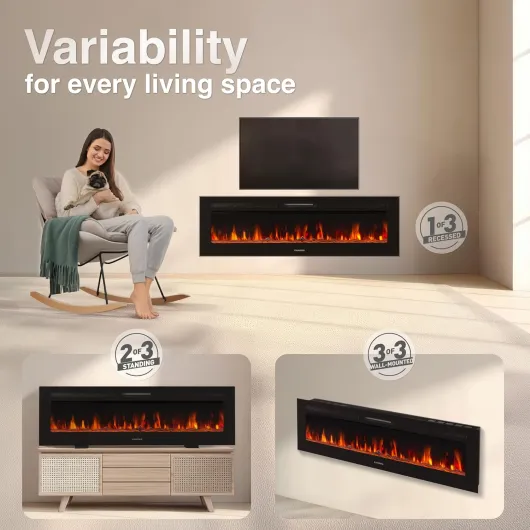 Electric Fireplace MARLON - Electric 3-in-1 Fireplace with Heater, 3D Flame Effect, 12 Flame Colors, Remote Control (70 inch) 70 inch/177,8 cm