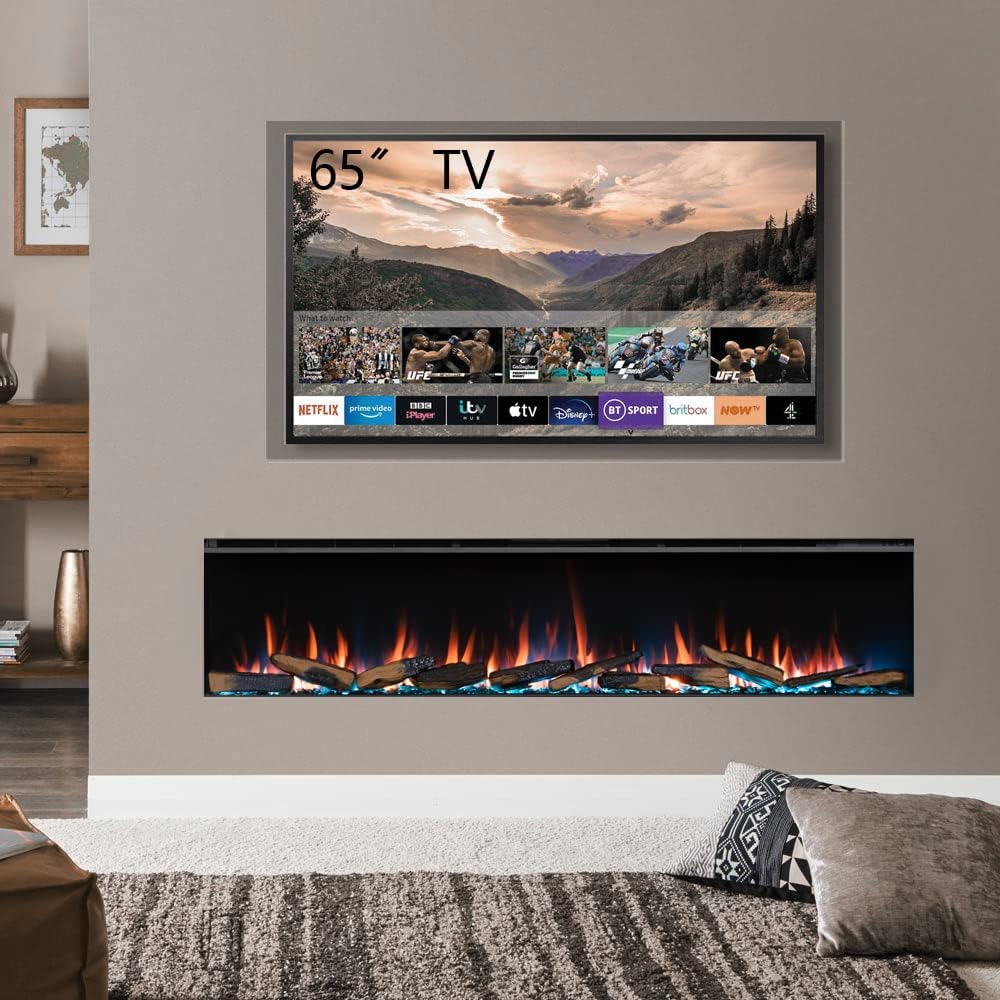 Knighton 180cm/71" 3-Sided Electric Media Wall Fire, Recessed TV Media Wall, Multiple Flame Colours, Sound Effects and APP Control STANDARD 71"/180cm