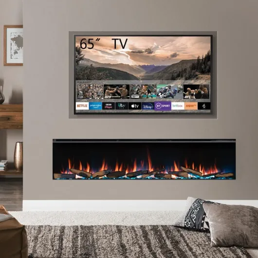 Knighton 180cm/71" 3-Sided Electric Media Wall Fire, Recessed TV Media Wall, Multiple Flame Colours, Sound Effects and APP Control STANDARD 71"/180cm