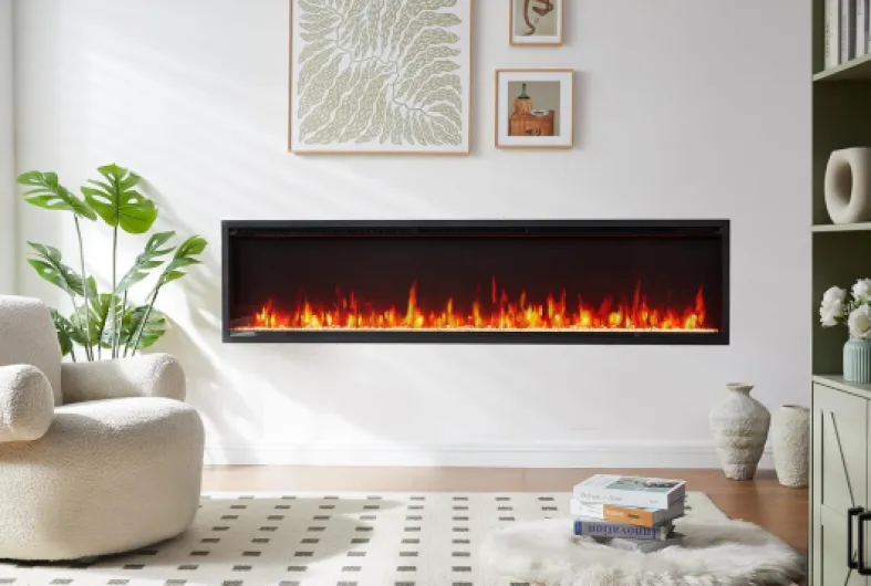 Avena 183cm/72" 3-in-1 Slim Frame Recessed Media Wall/Wall Mounted/Freestanding Electric Fireplace with Multi Flame Colours, with Logs & Crystals, Heater 750W & 1.5kW 183 centimeters Black
