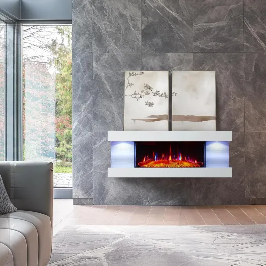 Atacama 44"/112cm Wall Mounted Electric Fireplace All-in-One with Downlights and Remote 1.8kW Heater in White 44"/112cm White