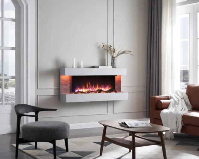 Kingston Wall Mounted Electric Fireplace up to 60" with 3 Flame Colours and 13 Mood Lighting Options 1.5kW Heater 50" Cement Grey 50"/127cm Cement Grey