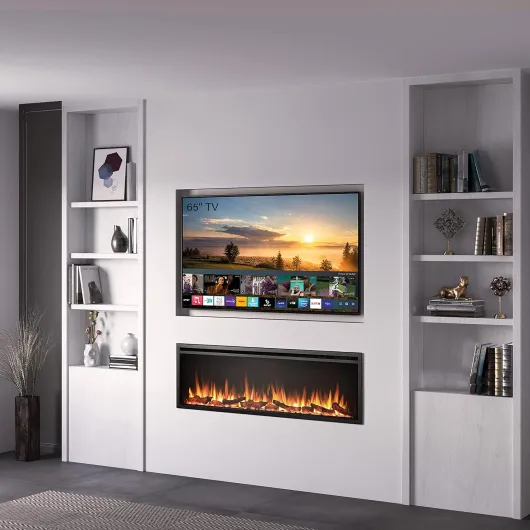 60"/152cm Castello Slim Frame Recessed Media Wall Inset Electric Fireplace with Multi Flame Colours 750W/1500W Black 60"/152cm