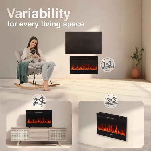 Electric Fireplace MARLON - Electric 3-in-1 Fireplace with Heater, 3D Flame Effect, 12 Flame Colors, Remote Control (24 inch) 24 inch/61 cm