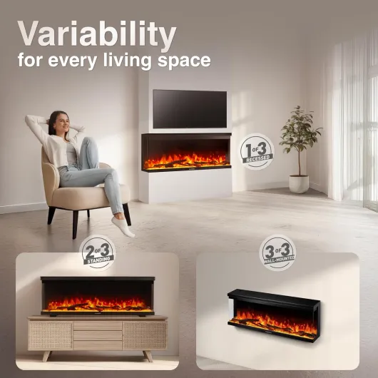 Electric Fireplace LEA - Electric 3-in-1 Fireplace with Panoramic View, Heater, 3D Flame Effect, 12 Flame Colors, Remote Control (42 inch) 42 inch (106,7 cm)