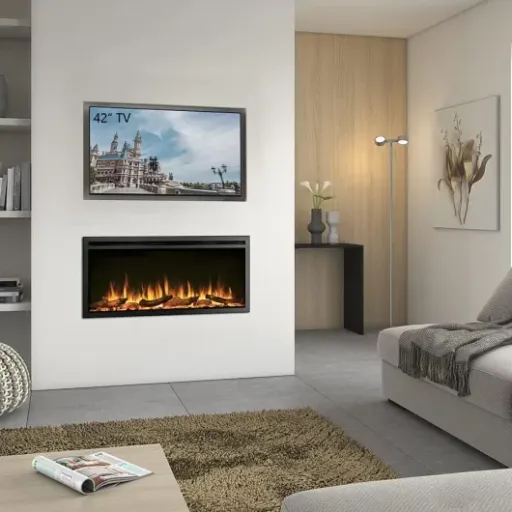 FLAMME Castello 40" Electric Fireplace Review: slim media wall fire with decent heat and lots of colours