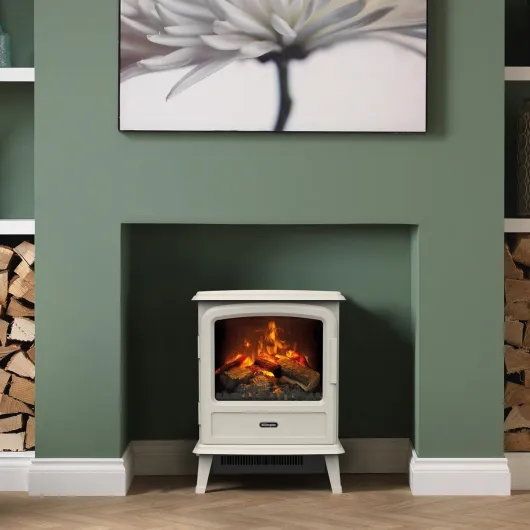Evandale Optimyst Water Vapour Electric Stove Fire, Real Flame Effect, Pebble Fireplace, Log Fuel Bed, 1000W/2000W Fan Heater, Energy Efficient Flame, Adjustable Thermostat, Remote Control Pebble Grey