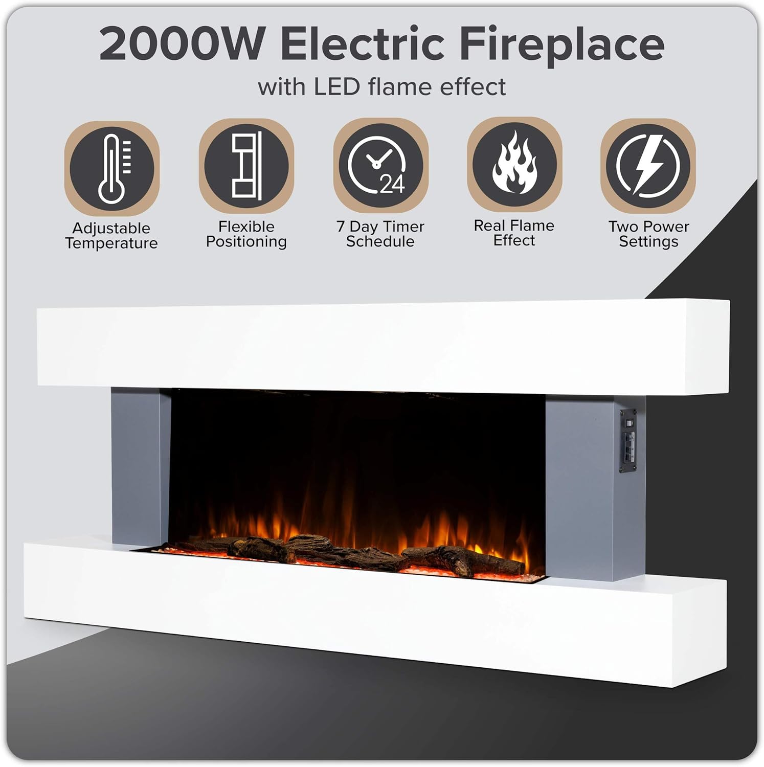 Baridi Wall Mounting Electric Fireplaces with LED Flame Effects (Grey, 52")