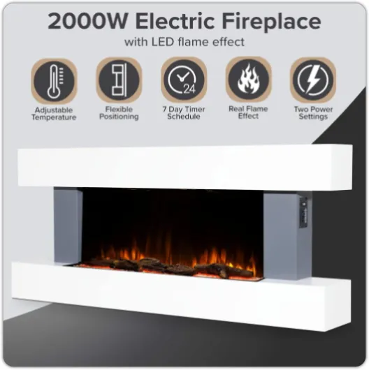 Baridi Wall Mounting Electric Fireplaces with LED Flame Effects (Grey, 52")